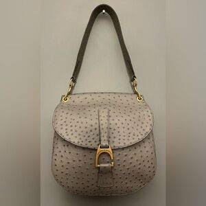 Dooney & Bourke Emerson North/South Reese Ostrich Gray Leather Shoulder Satchel